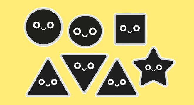 Cute Geometric Shapes with Happy Faces Illustration