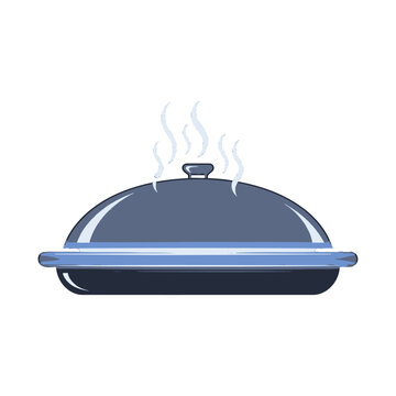 A covered dish with steam rising from it