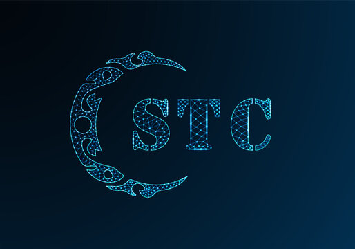 Low poly letter logo STC design. STC letter logo low poly vector design on blue color gradient background. STC logo low poly design
