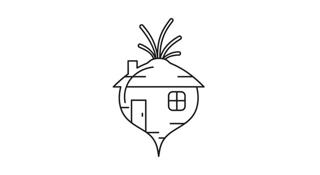 Creative Beet Root House Logo Concept, Organic Farming Home Symbol, Healthy Food Agriculture Icon