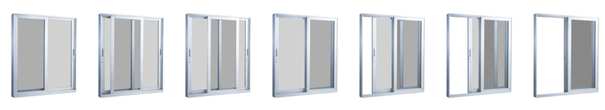 Basic Sliding Window with Net Screen Full Mechanism Sequence on Transparent Background