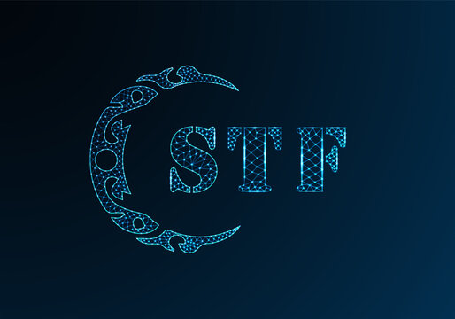 Low poly letter logo STF design. STF letter logo low poly vector design on blue color gradient background. STF logo low poly design