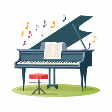 Grand Piano with Musical Notes