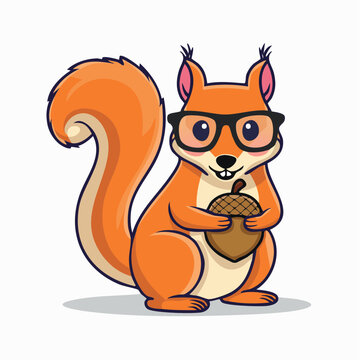 Cute Cartoon Squirrel Wearing Glasses Holding an Acorn