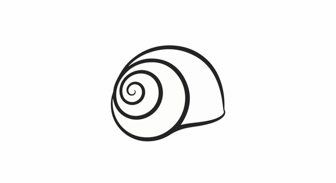 Minimalist black line drawing of a spiral shell on white background
