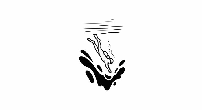 A diver plunges into dark water, creating splashes and bubbles