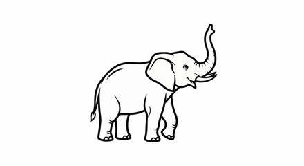 Obraz premium A simple black and white illustration of a cheerful elephant with its trunk raised