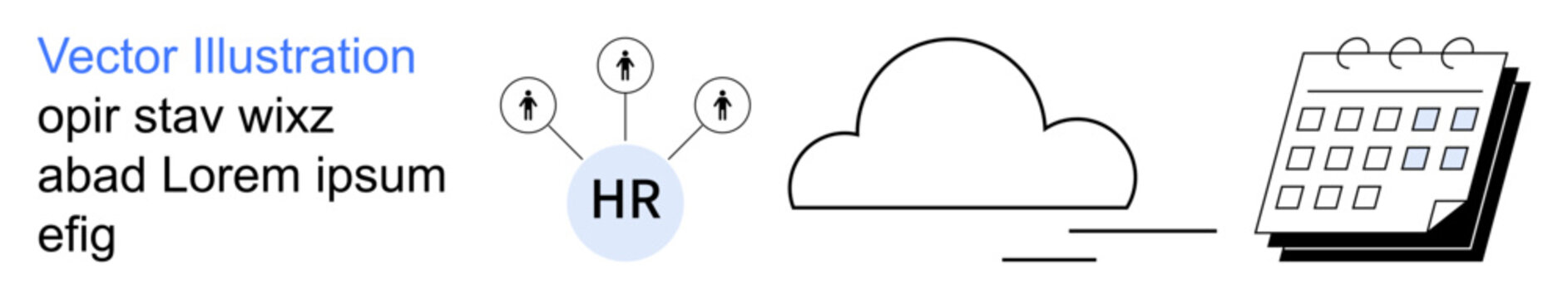 Human resources, team management, cloud technology, digital solutions, planning, scheduling. HR diagram with upward arrows, cloud symbol calendar. Human resources and team management concept