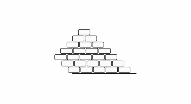 Simple black and white graphic illustration of stacked rectangular blocks forming a pyramid