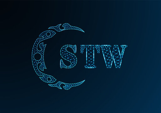 Low poly letter logo STW design. STW letter logo low poly vector design on blue color gradient background. STW logo low poly design