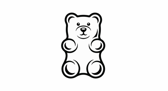 Outline of a smiling gummy bear against a white background