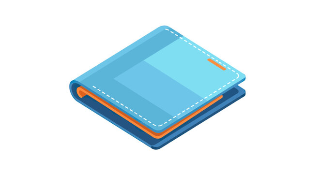Isometric light blue leather wallet with orange accents, vector illustration of a personal accessory for money and credit cards isolated on white