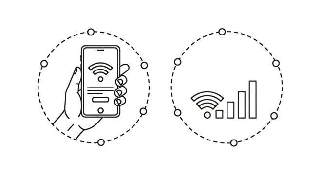 Two Wireless Technology Icons Show Smartphone Connectivity and Signal Strength.