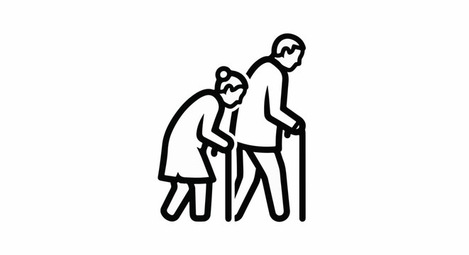 Elderly couple with canes walking slowly