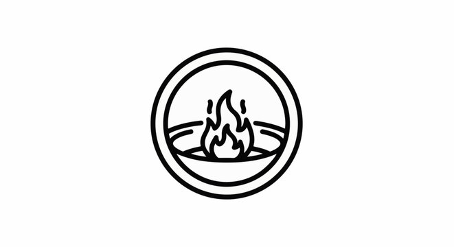 Stylized icon of a flame within a circular frame
