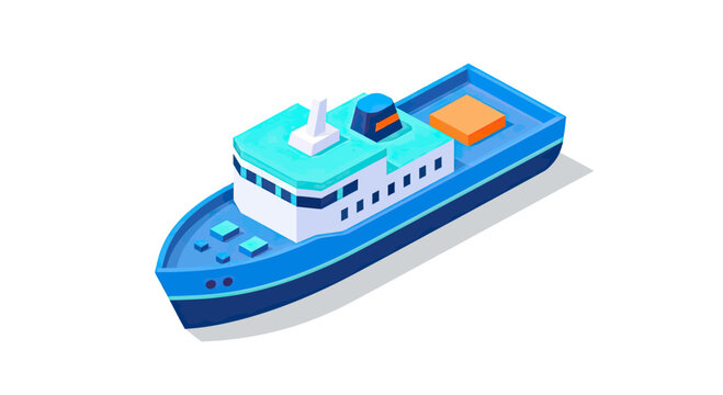 Isometric Vector Illustration of a Commercial Cargo Ship or Ferry for Maritime Transport and Logistics