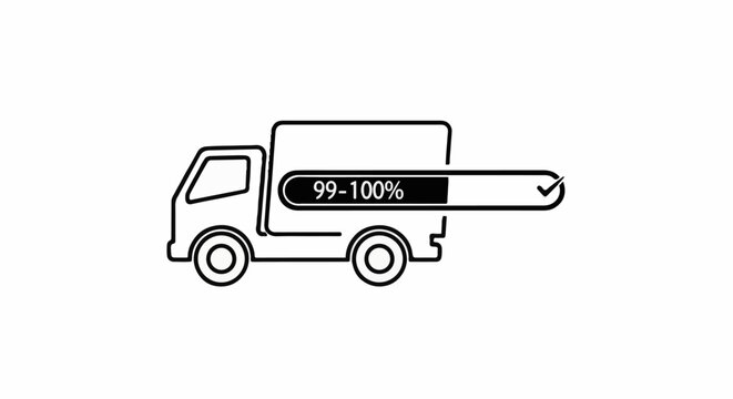 Simple line art of a delivery truck with a progress bar indicating near completion