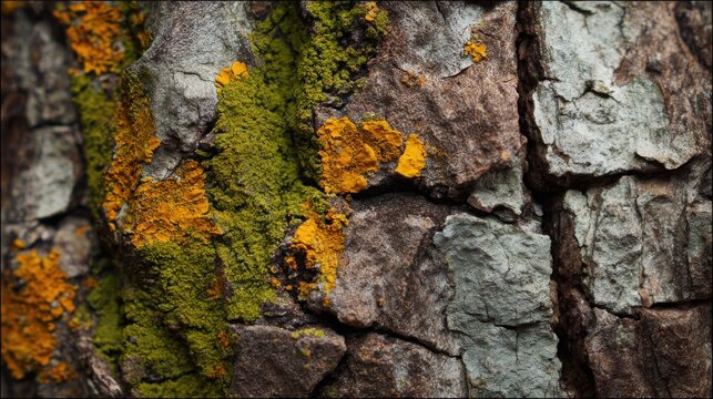 rough apple tree bark with lichen macro texture natural detail organic surface close