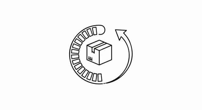 Package in circular progress bar with arrow, symbolizing delivery or loading