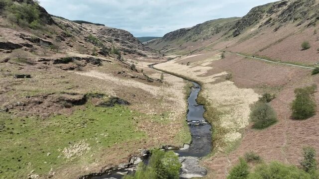 The River Irfon also known as Afon Irfon flowing through the Abergwesyn Pass in the Cambrian Mountains of Mid Wales