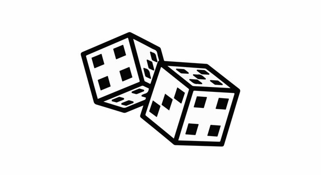 Two stylized dice rendered in black and white, suggesting chance