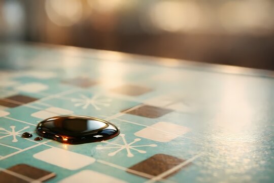 This warm toned photograph shows a classic backgammon board game focusing on a single shiny playing piece making it highly suitable for strategy concepts leisure activities and retro gaming