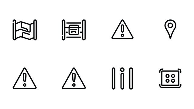Navigation and Warning Icons: A collection of concise icons depicting navigational elements and essential warning symbols, suitable for various digital and physical applications. 