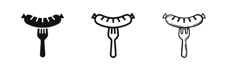 Naklejka premium Grilled sausage on a fork icon set for barbecue and food themes