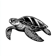Fototapeta premium Black and White Outline Illustration of a Sea Turtle, Perfect for Marine Life and Wildlife Themes
