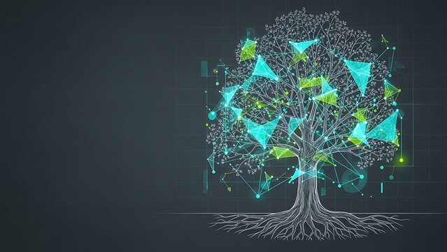 Digital tree of life with geometric patterns tree structure digital