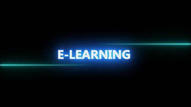 Neon Online education concept.glowing neon E-learning word for online education training and e-learning webinar on internet. Increase business working skills.4k motion video