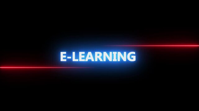Neon Online education concept.glowing neon E-learning word for online education training and e-learning webinar on internet. Increase business working skills.4k motion video