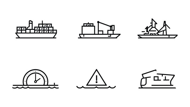 Nautical Navigation: A set of six unique vector illustrations, each depicting different aspects of nautical navigation, perfect for conveying marine and transport themes. 