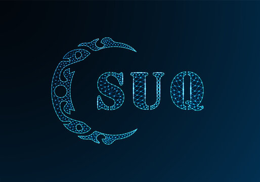 Low poly letter logo SUQ design. SUQ letter logo low poly vector design on blue color gradient background. SUQ logo low poly design