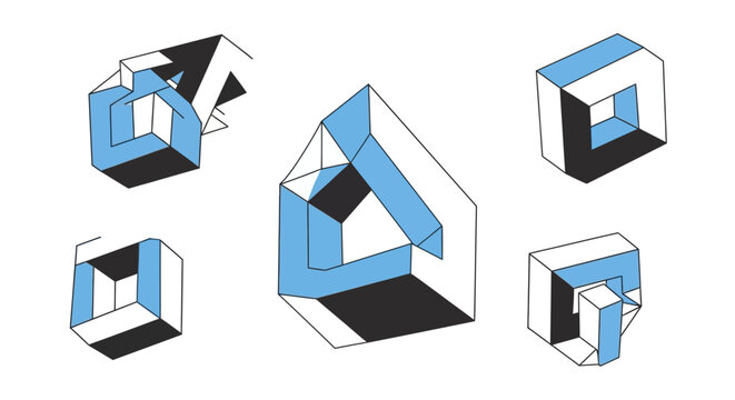 Set of Abstract Geometric Impossible Shapes and Optical Illusions