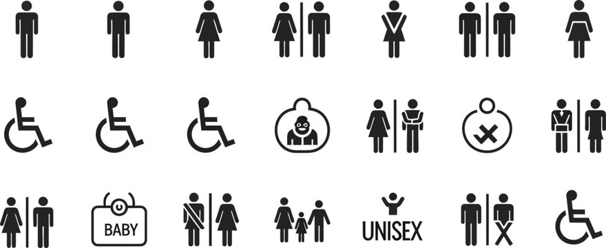 Collection of public restroom and accessibility pictograms