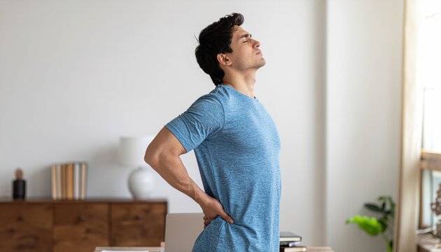 Man with back pain at desk.