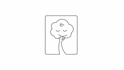 Fototapeta premium Simple cartoon tree with closed eyes and a smile, representing peace and nature