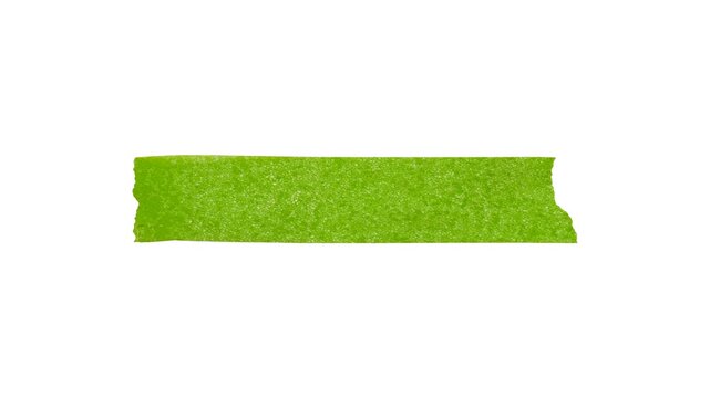 Green Adhesive Masking Tape Piece Peeling Off and Sticking on a transparent Background, Ripped Sticky Washi Tape Strip for Scrapbooking and Design.