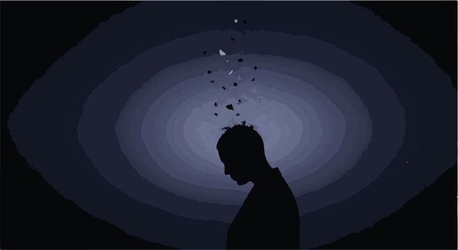 man losing thoughts mind blowing away