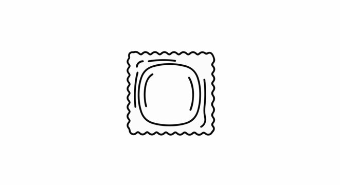 Single condom wrapper icon, outlined in black, on a white background