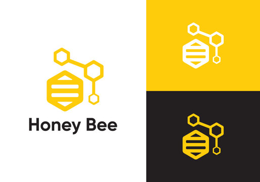 Honey bee vector logo design, honeycomb and honey design template in vector logo line design