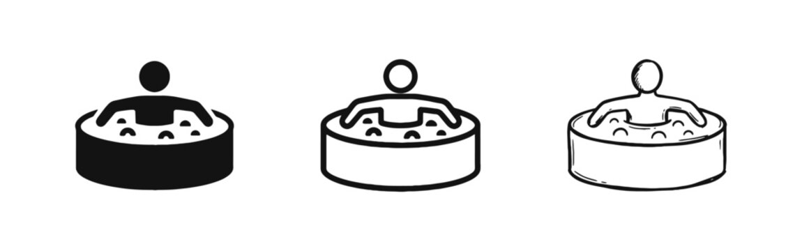 Spa Wellness and Relaxation Icons with Person in a Bubbling Hot Tub