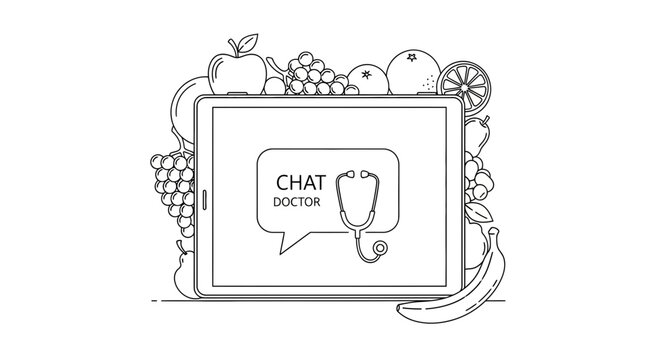 Online Doctor Consultation with Healthy Food Frame - Telemedicine and Nutrition Concept