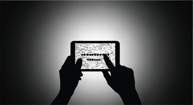 person holding tablet with social media on screen