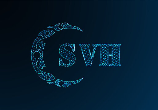 Low poly letter logo SVH design. SVH letter logo low poly vector design on blue color gradient background. SVH logo low poly design