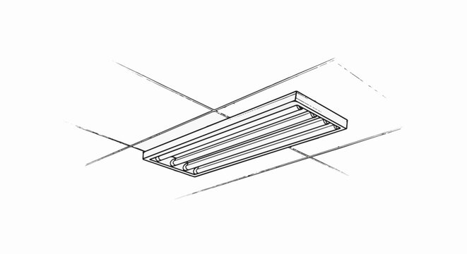 Recessed linear fluorescent light fixture with multiple tubes mounted on ceiling grid