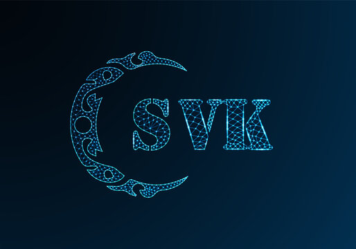 Low poly letter logo SVK design. SVK letter logo low poly vector design on blue color gradient background. SVK logo low poly design
