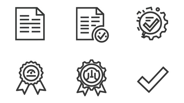 Compliance Icons: A set of clean, minimalist icons that represent the concept of adherence to standards, regulations, and approvals, ideal for business and legal contexts.