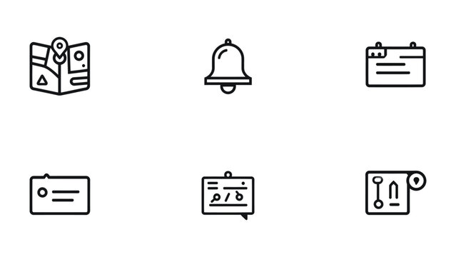 Collection of Icons: A set of six unique icons elegantly represent various concepts, offering a concise visual language for various design projects and applications. 